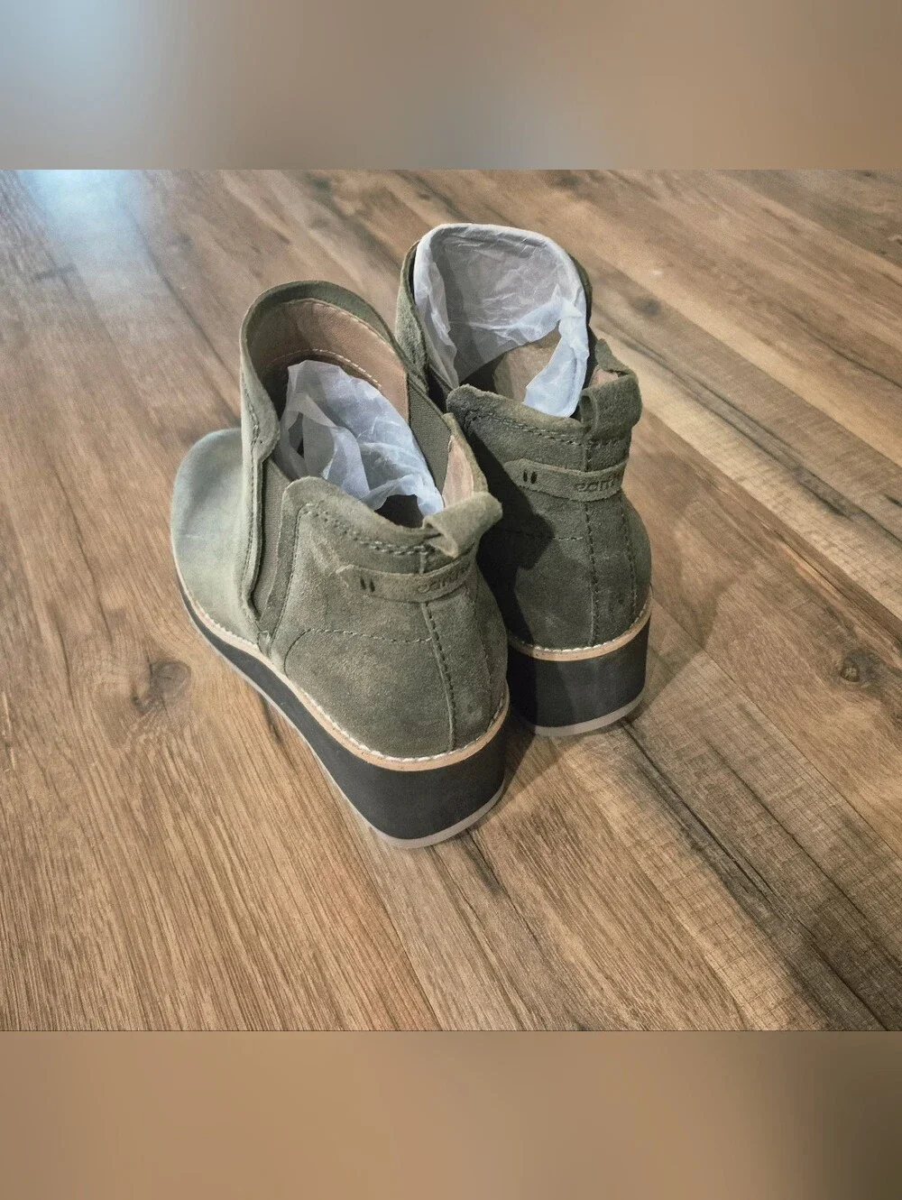 Earth Olive Suede Wedge Ankle Boots. NWT!